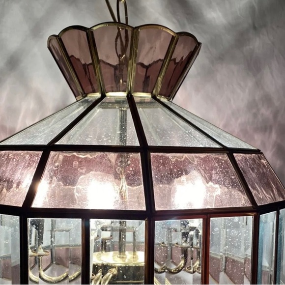 ☘️SOLD☘️Vintage New Box Tiffany Style Plate Glass Swag Ceiling Chandelier Light - Picture 9 of 13